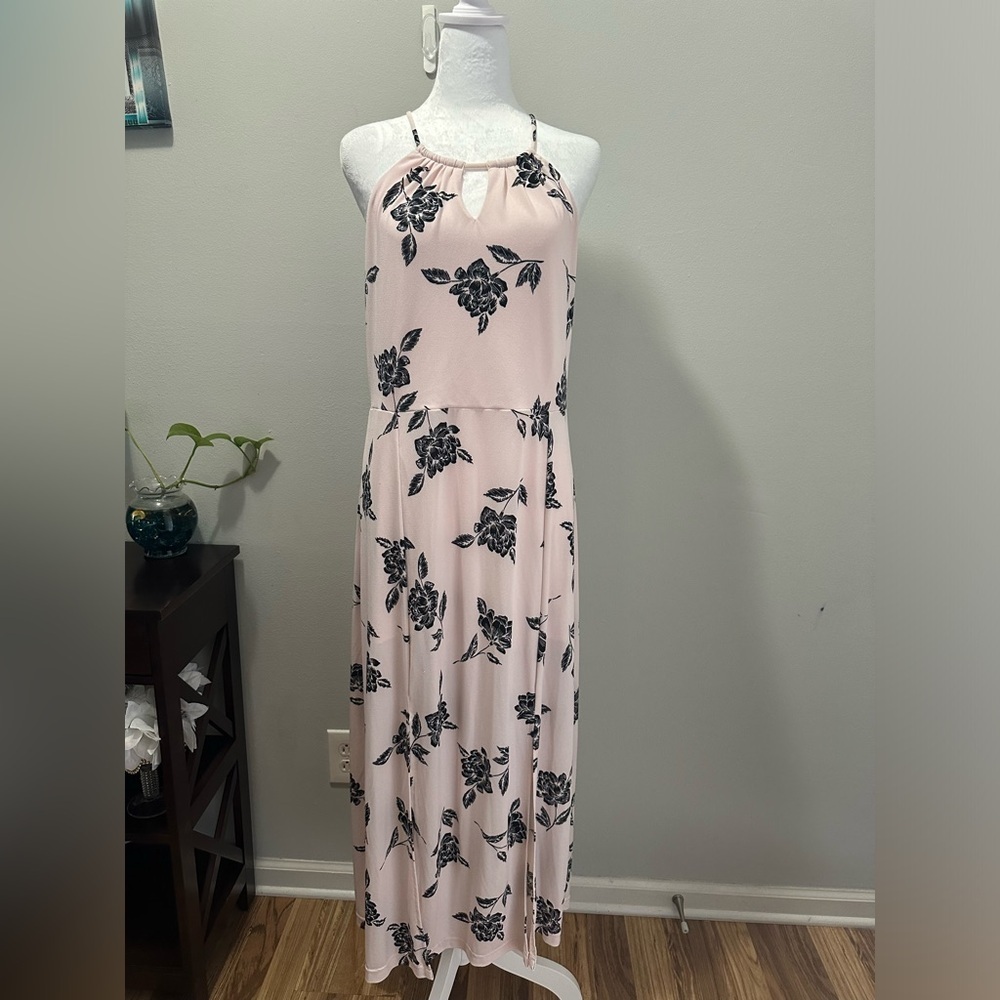 Candie’s Maxi Floral Pink Black Rose Flower Halter Maxi Dress Size X-Large - Picture 2 of 9